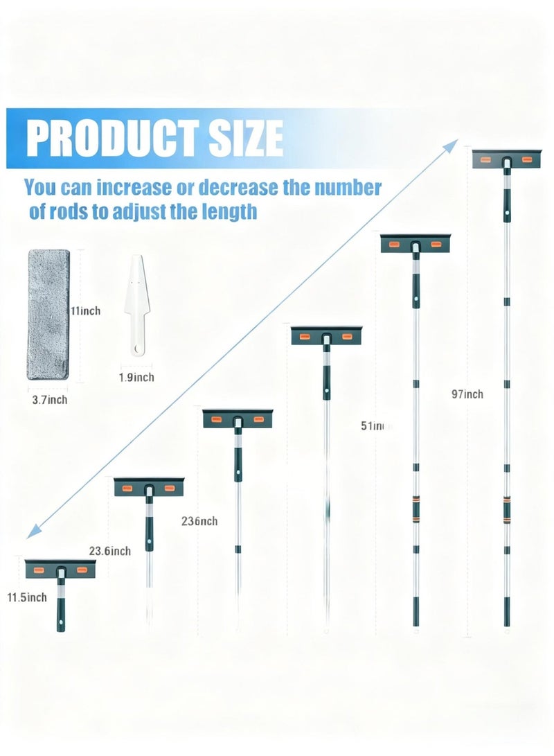مجموعة تنظيف نوافذ احترافية قابلة للتمديد (210 سم) | ممسحة متعددة الاستخدامات برأس متحرك لجميع الأسطح الزجاجية - Image 2