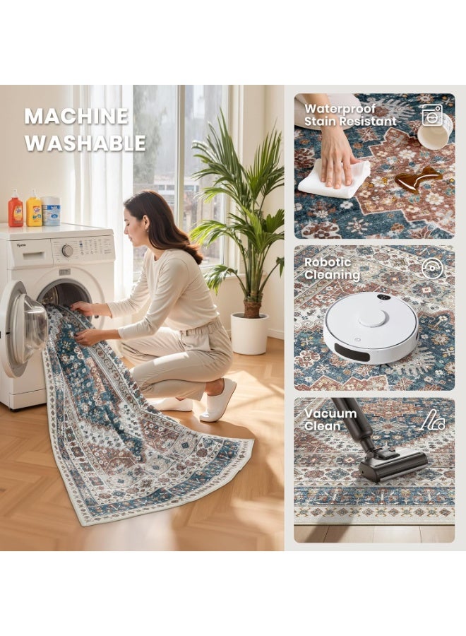 تابيت سجاد صغير - سجاد رقيق للغاية وقابل للغسل، سجاد مزود بطبقة سفلية مقاومة للانزلاق والبقع لغرفة المعيشة وغرفة النوم، سجاد صغير بديكور كلاسيكي للمنزل (B-200*300 سم) - Image 5
