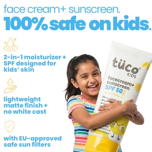 TuCo® Kids 2 In 1 Face Cream + Sunscreen For All Skin Type SPF 50 With Saffron Oil | UVA/UVB PA++++ | Broad Spectrum | Benzophenone- 3 And Avobenzone Free | Ages 2-5, 5-10, 10-15 | 50Gm-Pack Of 2 | - Image 2