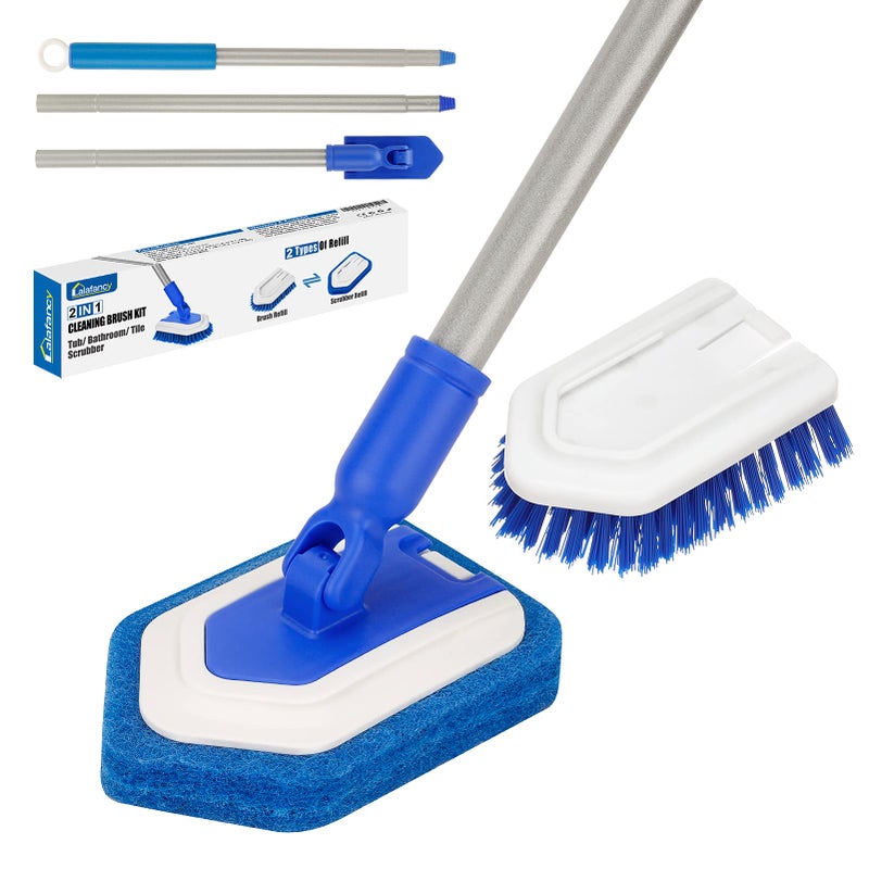 Lalafancy Bathroom Scrubber with Extendable Long Handle 50 2in1 Tub and Tile Cleaning Brush Interchangeable Head Attachment Shower Scrubber for Cleaning Bathroom Shower Bathtub Floor