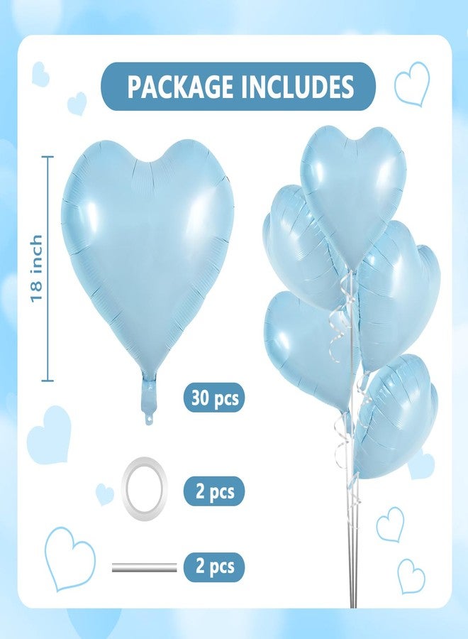 TONIFUL 30Pcs 18 Inch Baby Blue Heart Balloons Pastel Blue Heart Shape Foil Mylar Balloons Decoration for Birthday Valentine's Day Wedding Bridal Shower Anniversary Engagement Party Supplies - Image 2