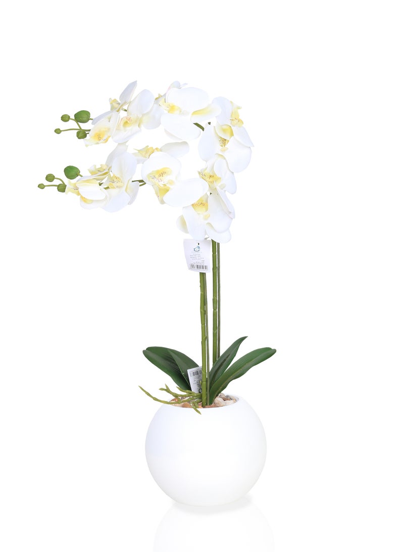 Lamasat Elegant white artificial orchid, adds a touch of sophistication and beauty to any space, with a luxurious white pot, 60 cm tall.  - Image 1