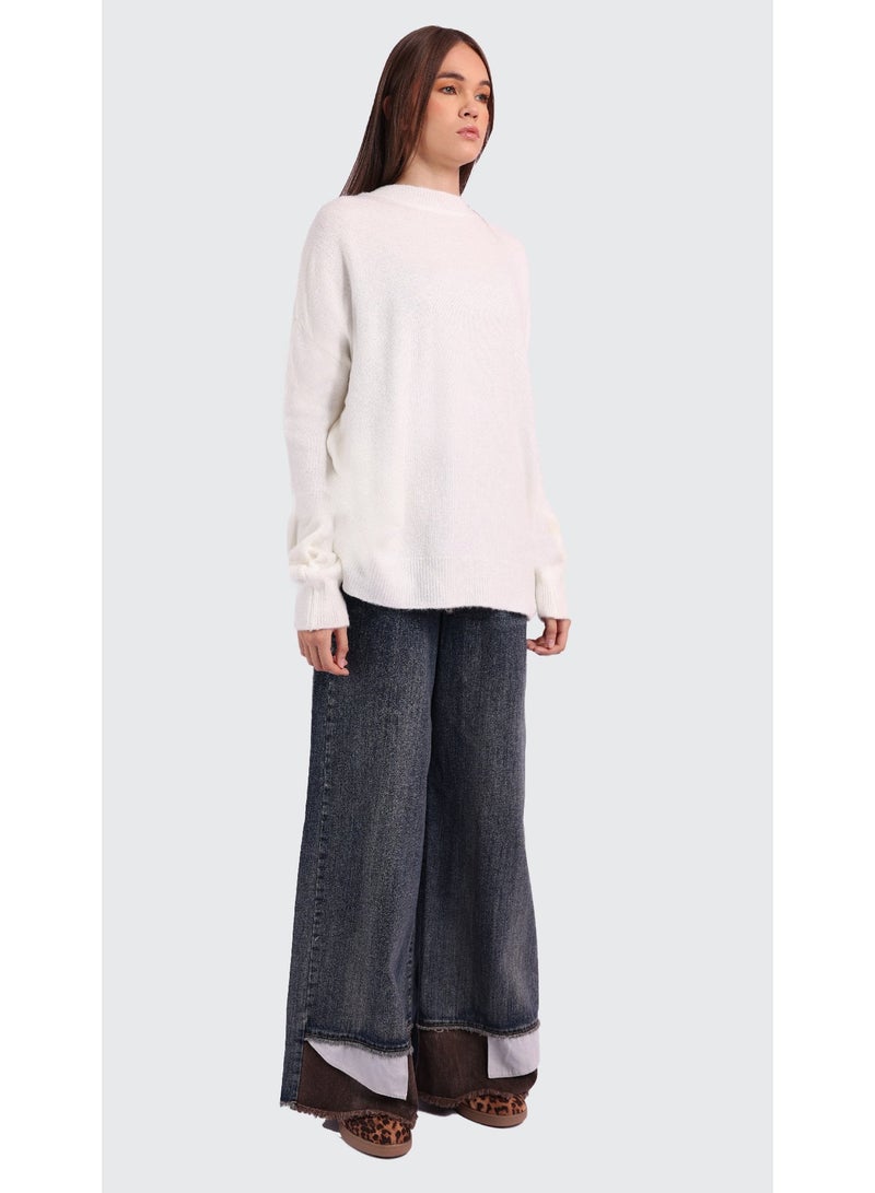 KYVELi Women’s Oversized Soft Knit Sweater – White - Image 3