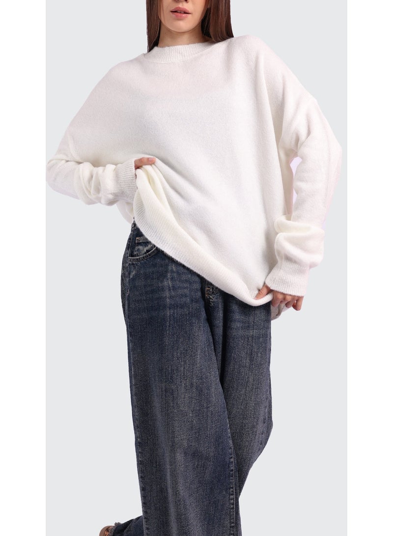 KYVELi Women’s Oversized Soft Knit Sweater – White - Image 1