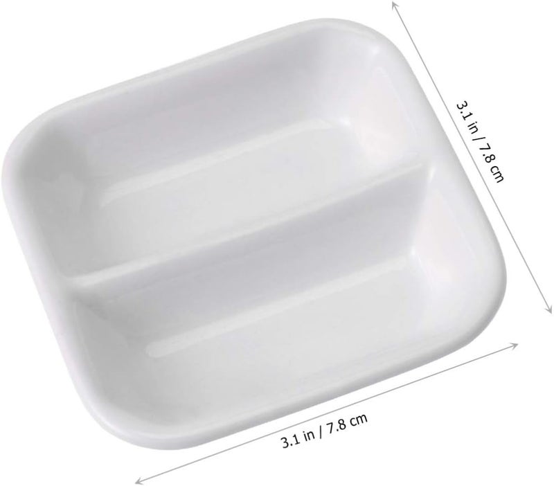 DOITOOL أكواب توابل DOITOOL 2 قطعة 3 بوصة أطباق صلصة مقسمة أطباق خزفية لتقسيم التوابل وعاء غمس الطعام حاملة توابل ذات قسمين للمطبخ المنزلي أطباق صغيرة بيضاء - Image 5