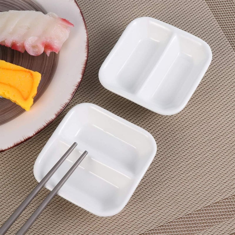 DOITOOL أكواب توابل DOITOOL 2 قطعة 3 بوصة أطباق صلصة مقسمة أطباق خزفية لتقسيم التوابل وعاء غمس الطعام حاملة توابل ذات قسمين للمطبخ المنزلي أطباق صغيرة بيضاء - Image 4