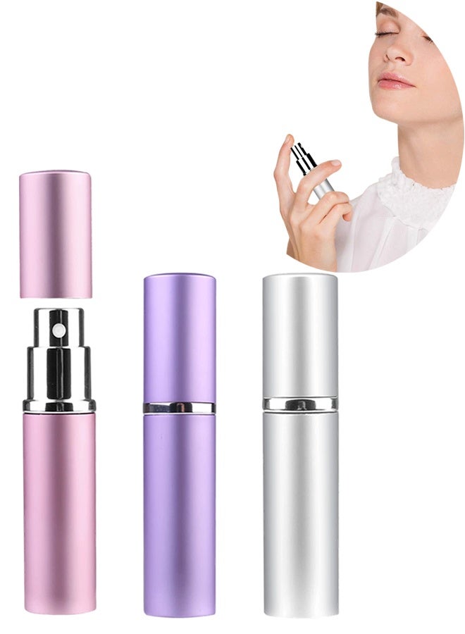 3 Pcs 5ml Refillable Travel Perfume Atomizer Bottles, Mini Portable Empty Spray Bottles with Funnel, for Perfume & Aftershave, in Pink, Silver & Purple - Image 1