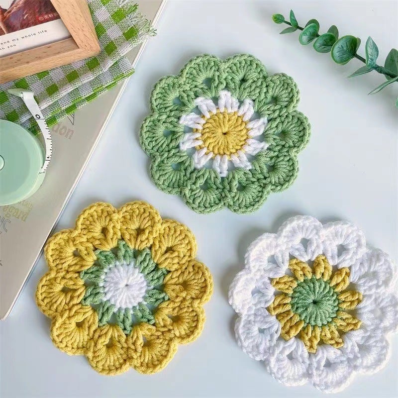 Handmade Crochet Cotton Coaster Set - Insulated, Multiple Colors - Image 1
