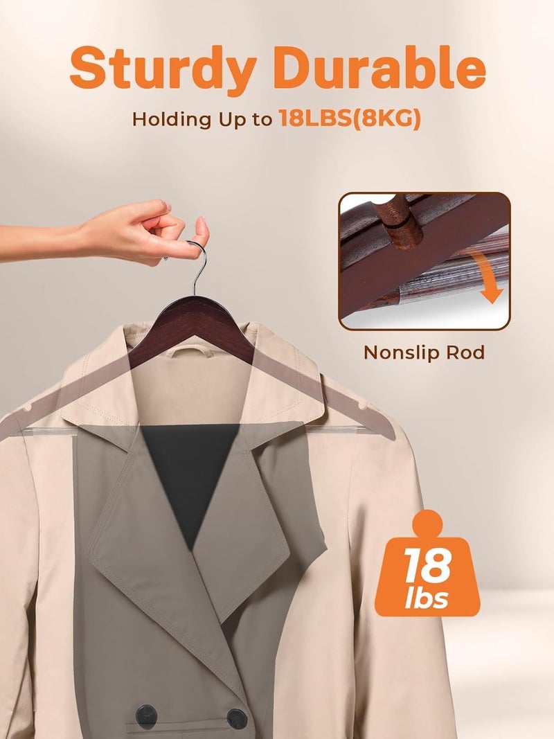 REVWD Wooden Suit Hangers with Non Slip Pants Bar Smooth Finish Solid Wood Coat Hanger with 360 Swivel Hook and Precisely Cut Notches for Camisole Jacket Pant Dress Clothes Hangers Walnut 36 - Image 2