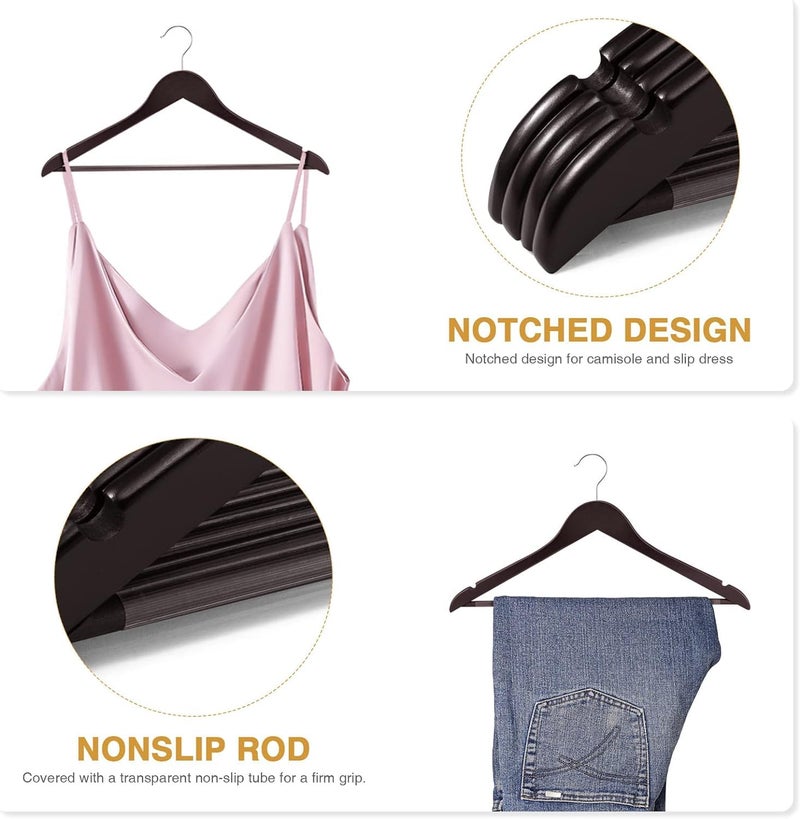 REVWD Wooden Suit Hangers with Non Slip Pants Bar Smooth Finish Solid Wood Coat Hanger with 360 Swivel Hook and Precisely Cut Notches for Camisole Jacket Pant Dress Clothes Hangers Walnut 36 - Image 3
