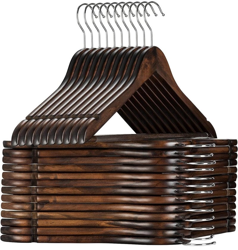 REVWD Wooden Suit Hangers with Non Slip Pants Bar Smooth Finish Solid Wood Coat Hanger with 360 Swivel Hook and Precisely Cut Notches for Camisole Jacket Pant Dress Clothes Hangers Walnut 36 - Image 1