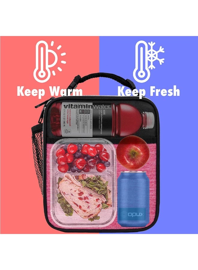 opux Premium Insulated Lunch Box, Soft School Lunch Bag for Girls Kids, Leakproof Small Lunch Pail Women Work, Reusable Compact Cooler Tote Lunchbox for Office Adult, Heather Pink - Image 2