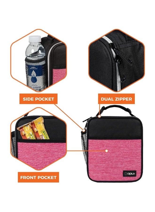 opux Premium Insulated Lunch Box, Soft School Lunch Bag for Girls Kids, Leakproof Small Lunch Pail Women Work, Reusable Compact Cooler Tote Lunchbox for Office Adult, Heather Pink - Image 4