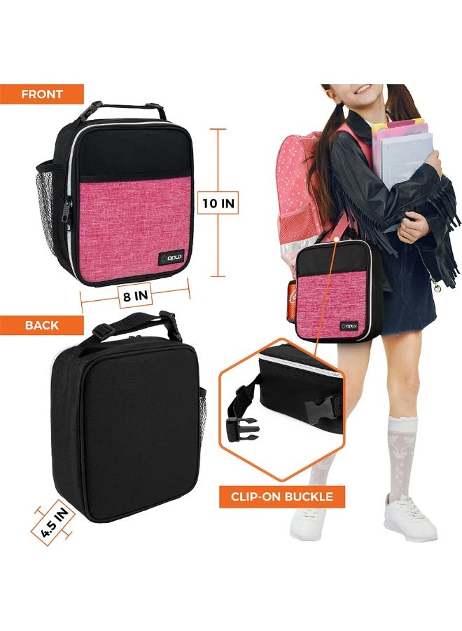 opux Premium Insulated Lunch Box, Soft School Lunch Bag for Girls Kids, Leakproof Small Lunch Pail Women Work, Reusable Compact Cooler Tote Lunchbox for Office Adult, Heather Pink - Image 3
