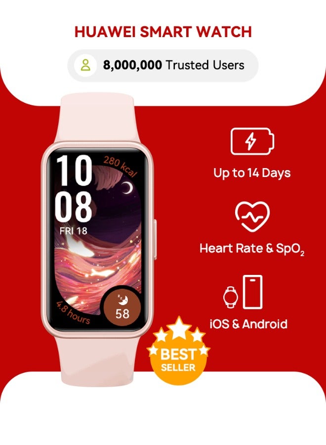 HUAWEI Band 10 Smartwatch, Compatible with iOS Android, Emotional Wellbeing Assistant, Fast Charging And Robust Battery Life, Comfortable Wearing, Pro-Level Sleep Analysis, Pink - Image 1