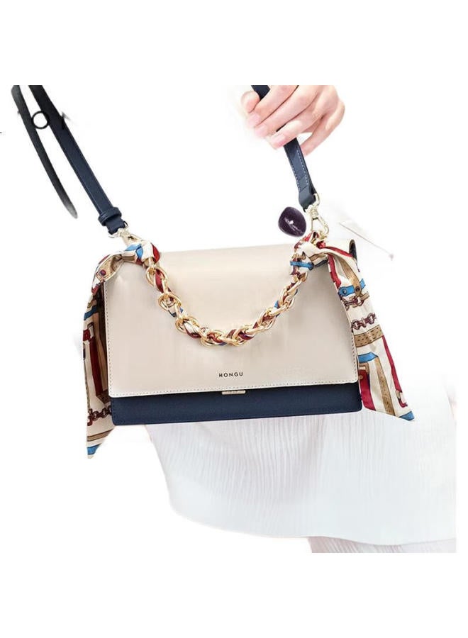 Hongu Honggu Ladies' Chain Bag, Contrasting Color Shoulder Handbag, Silk Scarf Bag, Cowhide Crossbody Bag, Qixi Gift For Girlfriend - Image 3