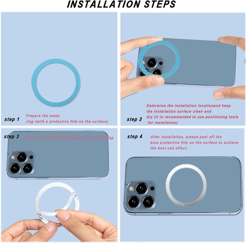 IOUALEY Multi-use well-engineered build 12 Pack Universal Metal Rings Compatible with MagSafe Magnetic Wireless Charger, Ultra Thin Rings Sticker Compatible with iPhone 15 14 13 12 Pro Mini Max Galaxy S21 Car Charger (NO Magnet), 2 Colors Easy daily handling design - Image 4