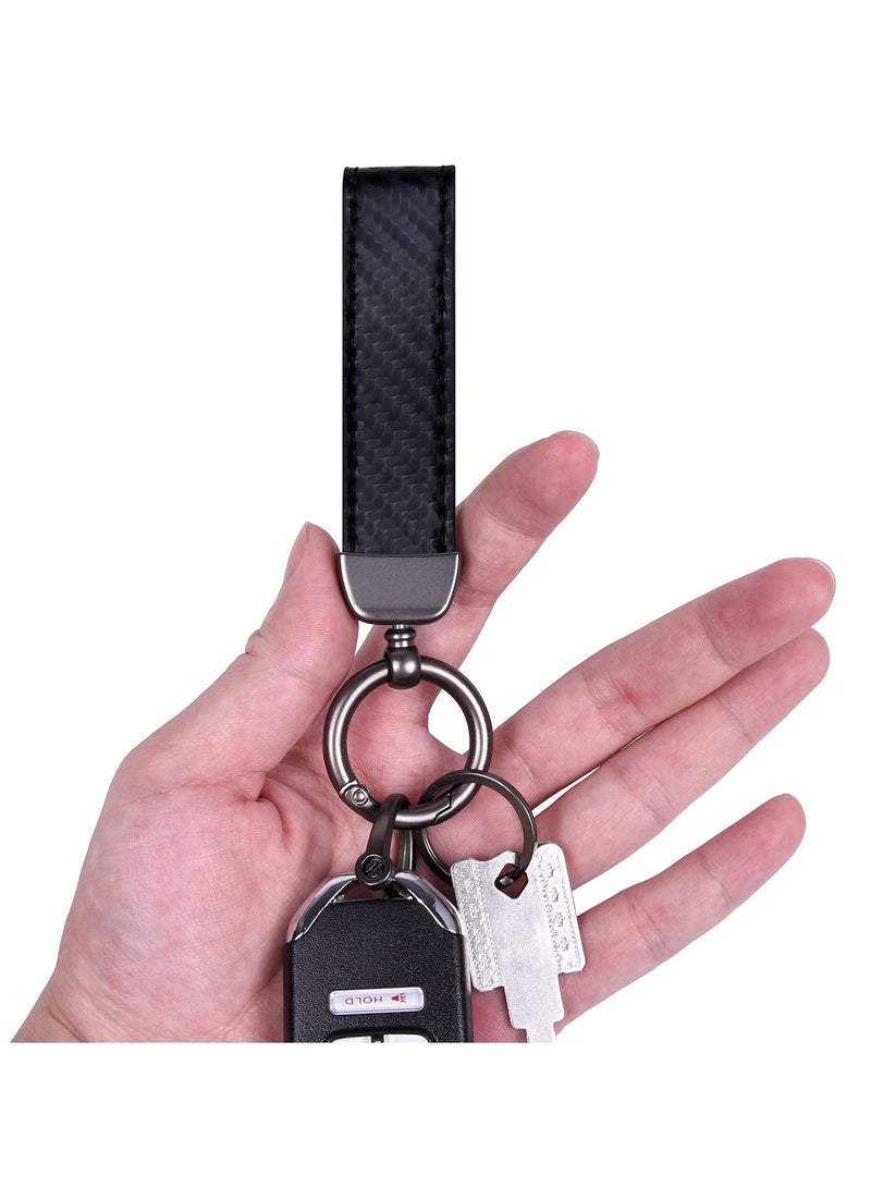 SYOSI Carbon Fiber Style Car Keychain Microfiber Leather Key Chain Universal FOB Holder for Men and Women with Anti-lost D-ring 2 Keyrings - Image 1