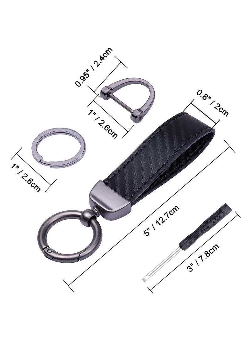 SYOSI Carbon Fiber Style Car Keychain Microfiber Leather Key Chain Universal FOB Holder for Men and Women with Anti-lost D-ring 2 Keyrings - Image 4