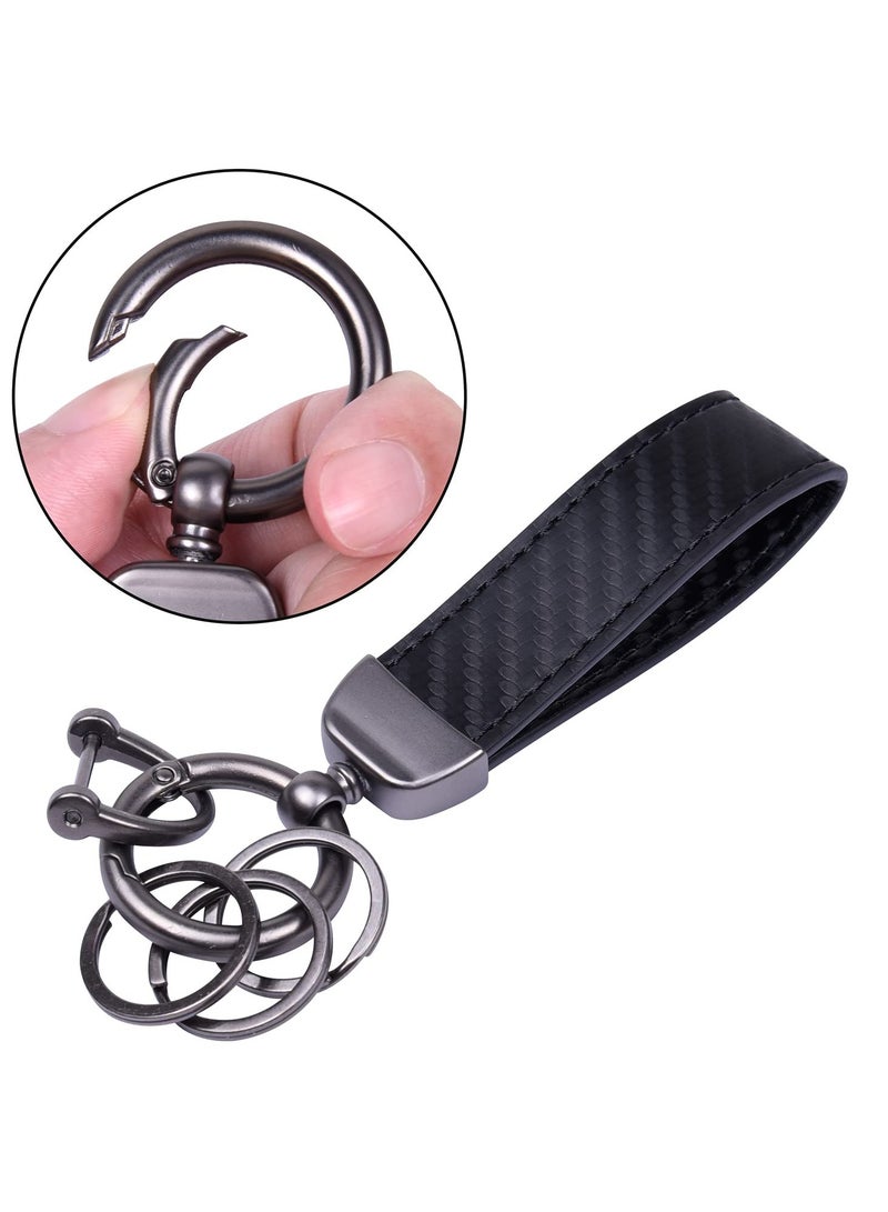 SYOSI Carbon Fiber Style Car Keychain Microfiber Leather Key Chain Universal FOB Holder for Men and Women with Anti-lost D-ring 2 Keyrings - Image 2