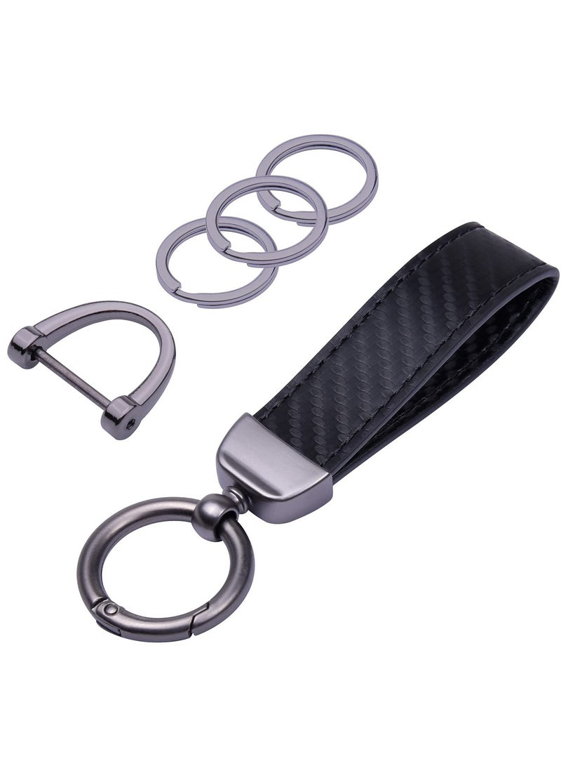 SYOSI Carbon Fiber Style Car Keychain Microfiber Leather Key Chain Universal FOB Holder for Men and Women with Anti-lost D-ring 2 Keyrings - Image 3