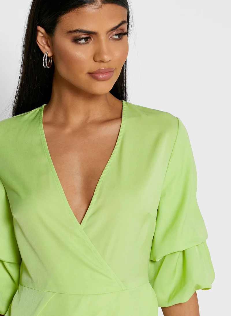 Khizana Wrap Front Puffed Sleeve Maxi Dress