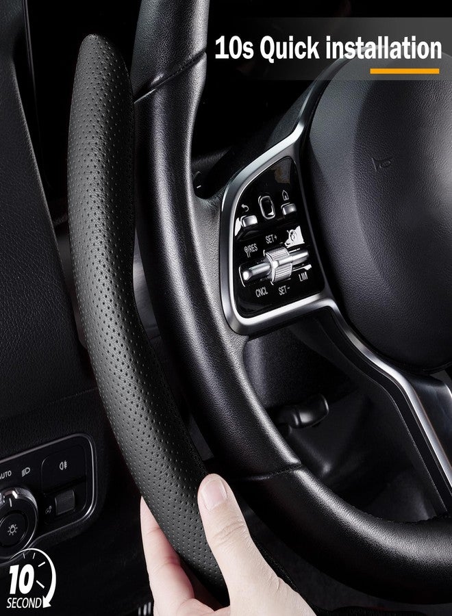 Aimato Nappa Leather Car Steering Wheel Cover for Men Women, Ultra-Thin Non-Slip Breathable Microfibre, Universal for 14.5"-15" Steering Wheel - Black - Image 4