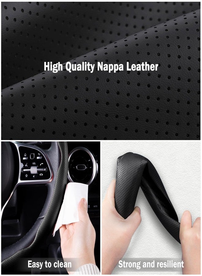 Aimato Nappa Leather Car Steering Wheel Cover for Men Women, Ultra-Thin Non-Slip Breathable Microfibre, Universal for 14.5"-15" Steering Wheel - Black - Image 3