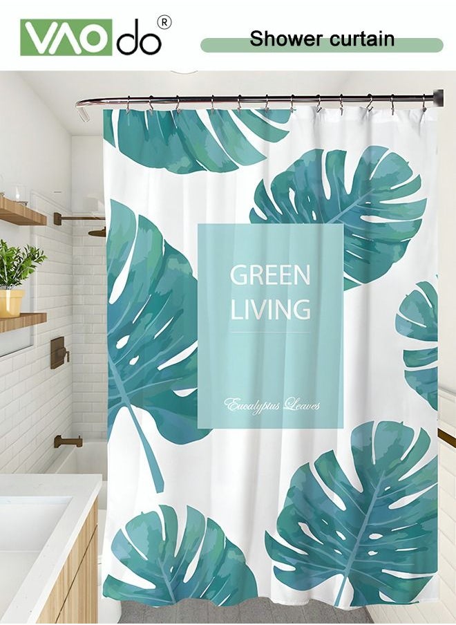 VAOdo - Polyester Printing Shower Curtain Fresh Leaves Digital Printing Easy to Clean Polyester Material Thickened Impermeable Machine Washable Warm Shower Curtain - Image 1