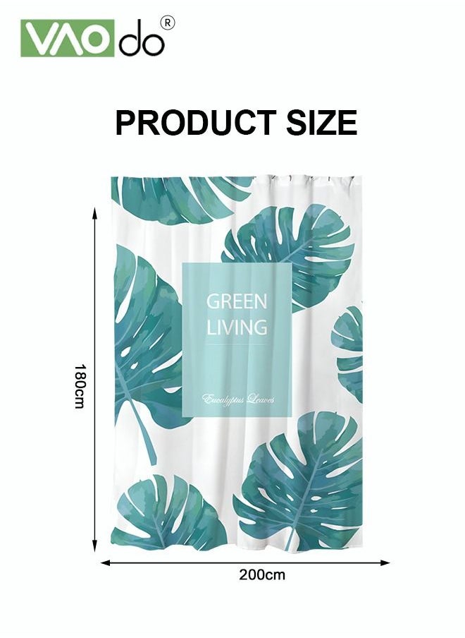VAOdo - Polyester Printing Shower Curtain Fresh Leaves Digital Printing Easy to Clean Polyester Material Thickened Impermeable Machine Washable Warm Shower Curtain - Image 1