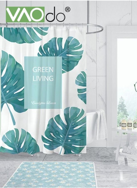 Polyester Printing Shower Curtain Fresh Leaves Digital Printing Easy to Clean Polyester Material Thickened Impermeable Machine Washable Warm Shower Curtain