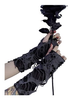 Women Gloves, Punk Fingerless Glove Cosplay Ripped Gloves Unisex Sport Hole Mitten Cool Women Men Hollow Out Rock Gloves for Costume Party Women's Novelty Gloves 1Pair Black