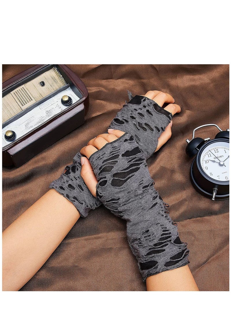 SYOSI - Women Gloves, Punk Fingerless Glove Cosplay Ripped Gloves Unisex Sport Hole Mitten Cool Women Men Hollow Out Rock Gloves for Costume Party Women's Novelty Gloves 1Pair Black - Image 1