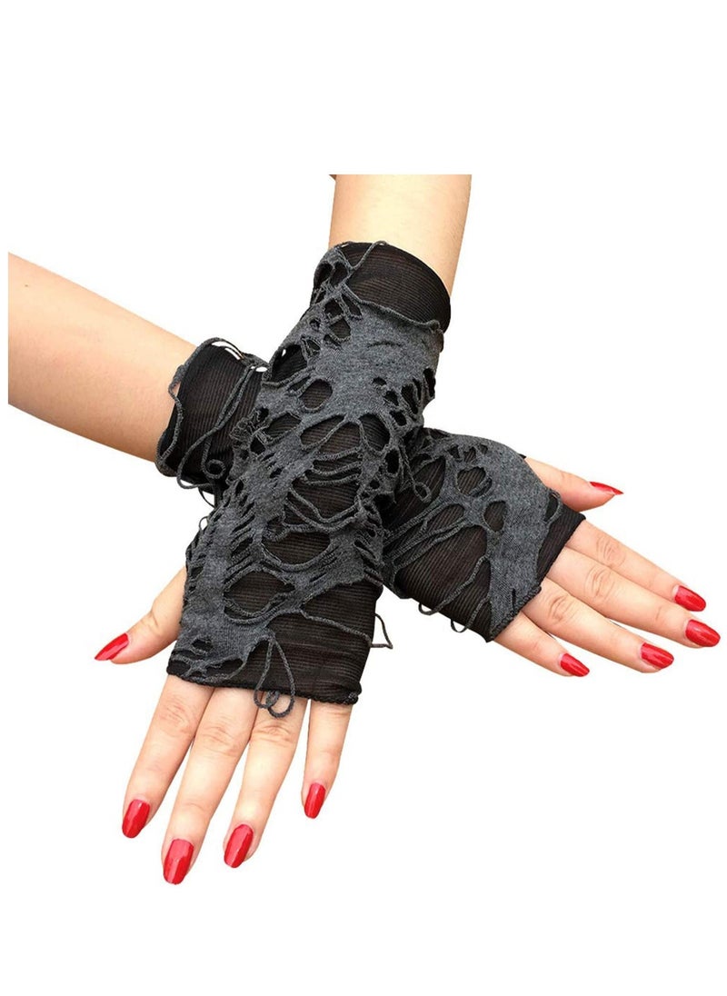 SYOSI - Women Gloves, Punk Fingerless Glove Cosplay Ripped Gloves Unisex Sport Hole Mitten Cool Women Men Hollow Out Rock Gloves for Costume Party Women's Novelty Gloves 1Pair Black - Image 1