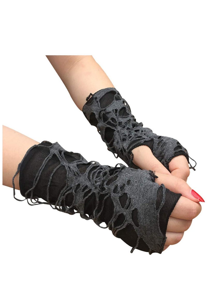 SYOSI - Women Gloves, Punk Fingerless Glove Cosplay Ripped Gloves Unisex Sport Hole Mitten Cool Women Men Hollow Out Rock Gloves for Costume Party Women's Novelty Gloves 1Pair Black - Image 1