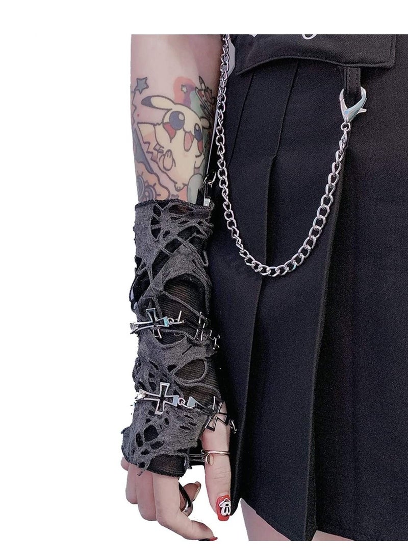 SYOSI - Women Gloves, Punk Fingerless Glove Cosplay Ripped Gloves Unisex Sport Hole Mitten Cool Women Men Hollow Out Rock Gloves for Costume Party Women's Novelty Gloves 1Pair Black - Image 1