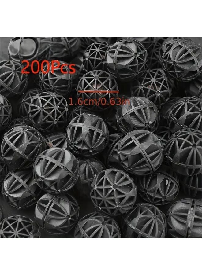 200 قطعة من كرات الفلتر البيوكيميائية من البولي فينيل كلوريد الأسود بقطر 0.63 بوصة لتعزيز الوضوح والأكسجين ونمو البكتيريا لأحواض السمك والمسابح - Image 1