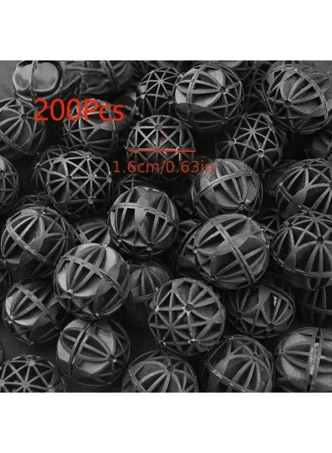 200 قطعة من كرات الفلتر البيوكيميائية من البولي فينيل كلوريد الأسود بقطر 0.63 بوصة لتعزيز الوضوح والأكسجين ونمو البكتيريا لأحواض السمك والمسابح - Image 2