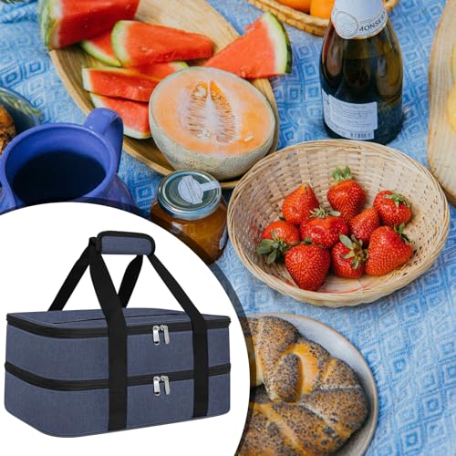 esouler Double Insulated Casserole Carrier Bag Hot & Cold Food Carrier Bag Lasagna Holder Lunch Bag for Picnics, Parties, Travel, Fits 9 x 13 Inches Casserole Dish-Blue - Image 5