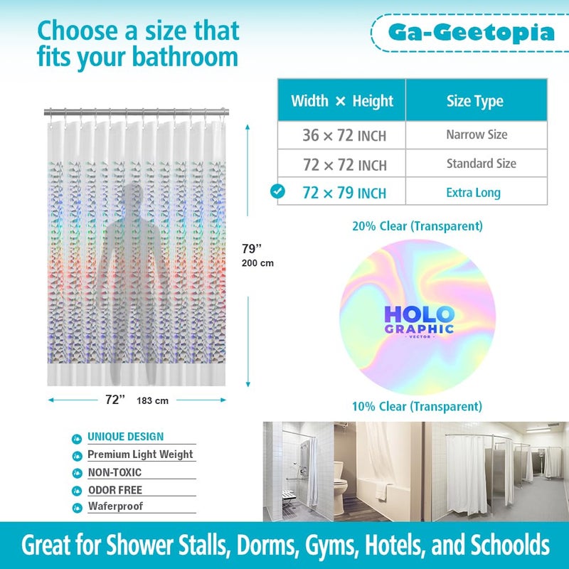 Ga-Geetopia Holographic Extra Long 3D EVA Shower Curtain Liner Water Cube, 72x80 Premium Light Weight Clear Plastic Bathroom Shower Curtain with Rustproof Metal Grommets - Image 2