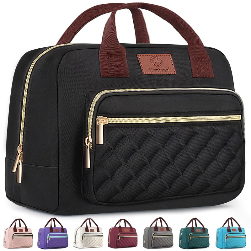 Genteen Lunch Box for Women Men,Insulated Adult LunchBox for Women,Reusable Cute Lunch Bags for Work,High Capacity Cooler Bag Tote for Work Teens Girls Office Travel Picnic School-Black - Image 1