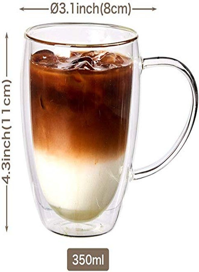 باسكيتي أكواب قهوة زجاجية من باسكتي - كوب معزول بجدار مزدوج سعة 350 مل مع مقبض، مثالي للاتيه، والأمريكانو، والكابتشينو، وأكياس الشاي، والمشروبات. (عبوة من قطعتين) - Image 5