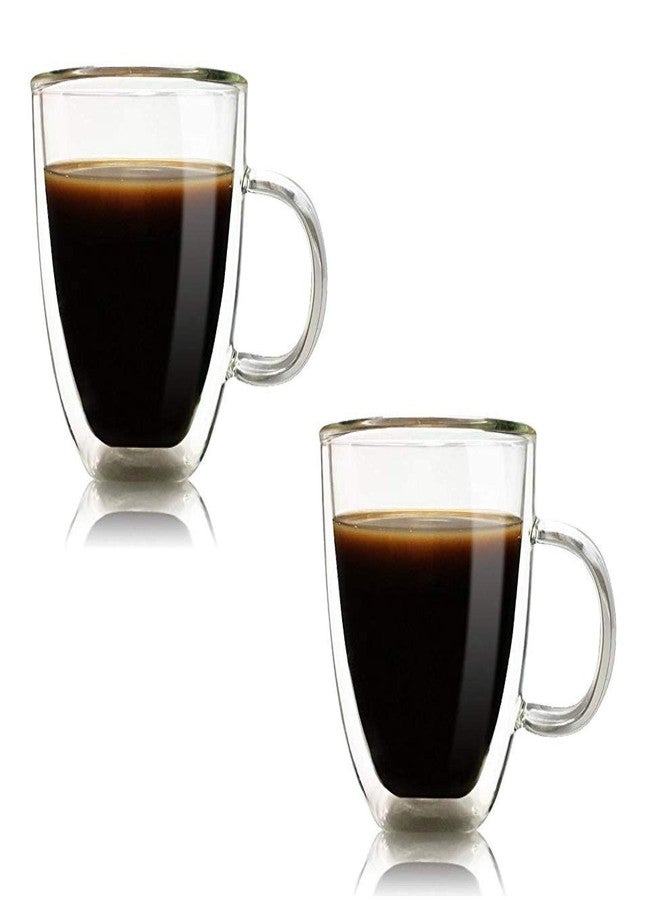 باسكيتي أكواب قهوة زجاجية من باسكتي - كوب معزول بجدار مزدوج سعة 350 مل مع مقبض، مثالي للاتيه، والأمريكانو، والكابتشينو، وأكياس الشاي، والمشروبات. (عبوة من قطعتين) - Image 1