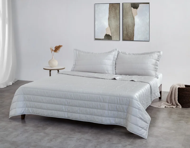 DWELL Dwell-100% Tencel Embroidered Bed Spread Set-Bedspread 260 x 240 CM Pillow case 50 x 80 CM-Grey