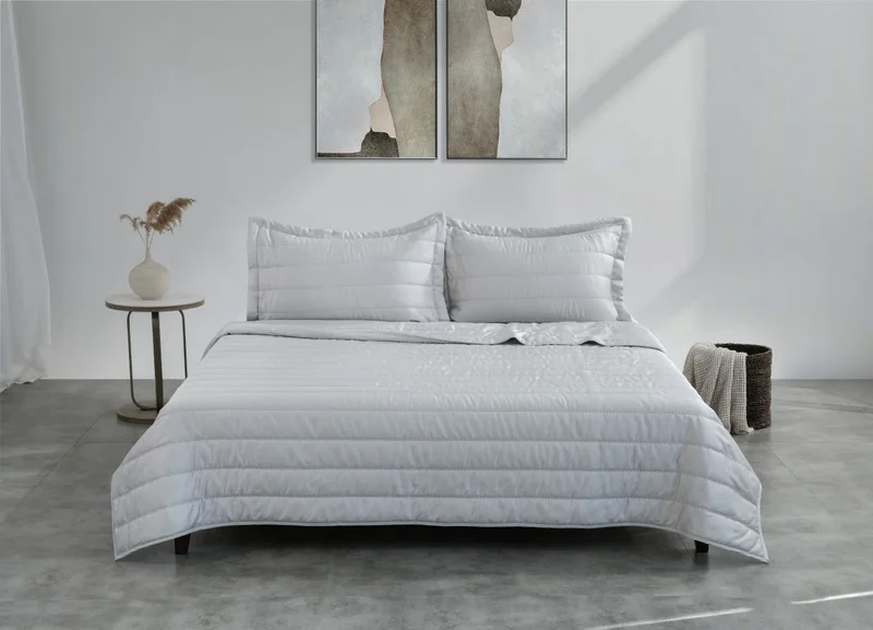 DWELL Dwell-100% Tencel Embroidered Bed Spread Set-Bedspread 260 x 240 CM Pillow case 50 x 80 CM-Grey