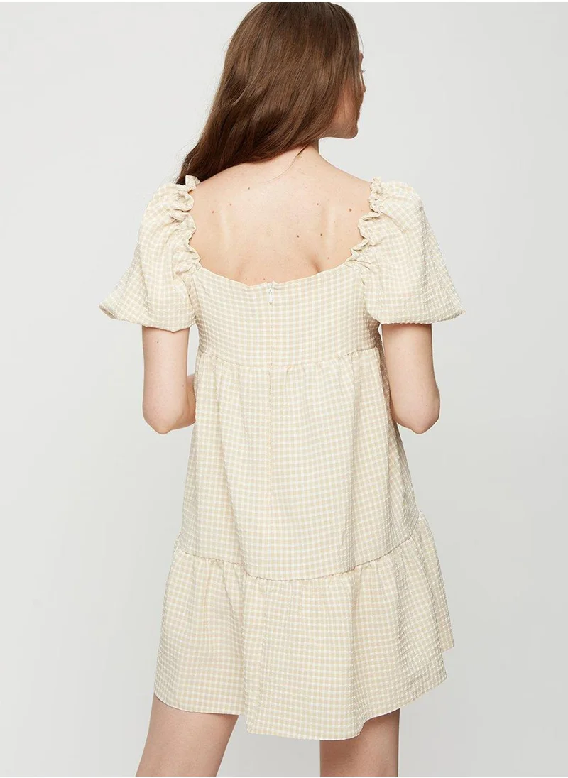 DOROTHY PERKINS Checked Puff Sleeve Tiered Dress