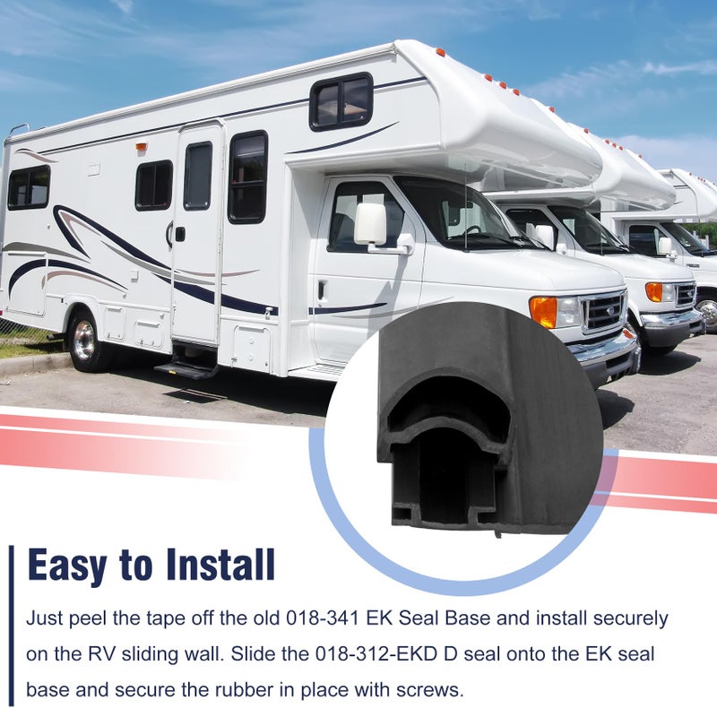 Sienson Combo RV Slide Out Seal Kit Replace 018-312-EKD & 018-341 EK,1' * 15/16" * 35' D-Seal Wiper & 1/2' * 2.75" * 35â€™ Travel Trailer Weather Stripping Clip Base,Black Rubbers for Camper Slideout System - Image 4