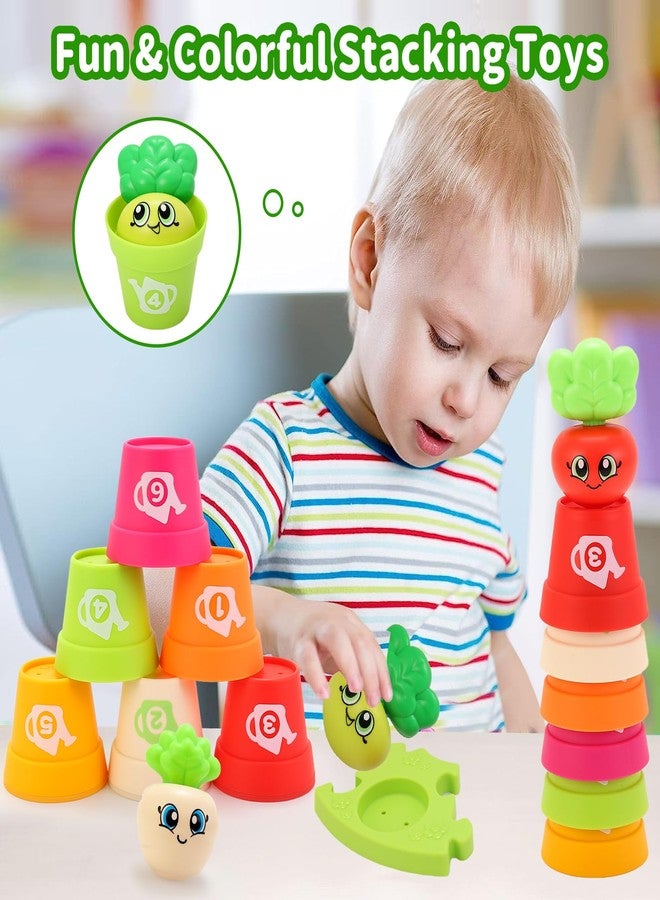 MOONTOY Baby Montessori Stacking Toys Learning Toys for 1 + Year Old 18pcs Plant Flower Pots & Puzzles Set, Color Sorting Toys for Toddlers 1-3, Birthday Gifts for 2 Year Old Girls Boys - Image 3