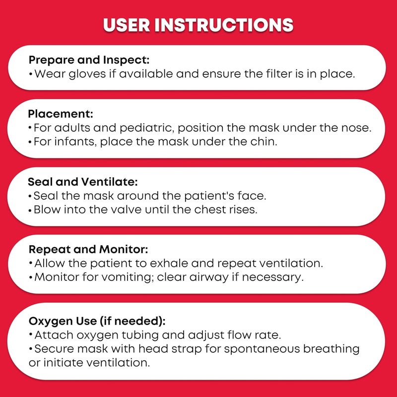 Ever Ready First Aid Adult and Infant CPR Mask Combo Kit Includes 2 CPR Masks with OneWay Valves Pair of Vinyl Gloves 2 Alcohol Prep Pads Portable Emergency CPR Kit Red - Image 4