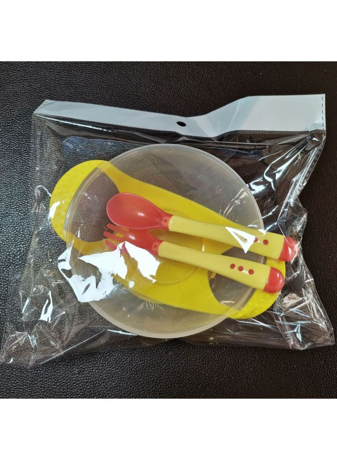Factory Wholesale Baby Sucker Bowl Suit Non-slip Drop-resistant Baby Bowl With Temperature Spoon Baby Training Bowl Big Suction-Specifications:Sucker Bowl With Fork Spoon (without Cover) Yellow - Image 1